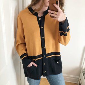 Vintage Oversized Preppy Knit Marigold Yellow Cardigan Sweater - Made in Germany